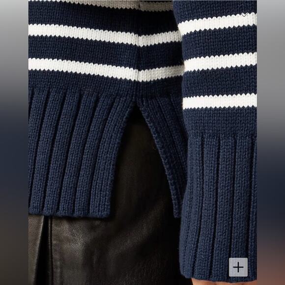 J.CREW Cotton Turtleneck Sweater Stripe Navy Blue & Ivory White Size Large NEW - Picture 4 of 9